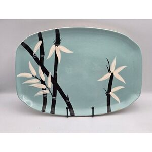 Weil Ware Platter Turquoise Fair Bamboo MCM California Pottery 13.5in